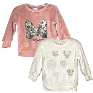 EUC Disney 2T Minnie Mouse Sequin plush Sherpa fleece Sweater Bundle Lot of 2